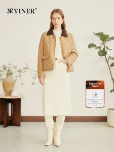 YINER | Autumn Fashion Barn Style Contrast Collar Silk Filled Short Jacket