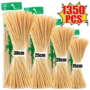 1350/90Pcs Natural BBQ Skewers Bamboo Sticks 15/20/25/30cm Disposable Fruit Sticks Kabob Sticks for Grilling Fruit BBQ