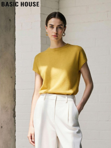 Basic House | Thin Summer French Style Ice Filament Short Sleeve T-shirt