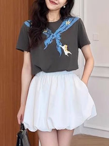 Shalldoer | Summer Floral Print Two-Piece Set Womens Short Sleeve A-Line Skirt Pants Suit Round Neck套头式Shorts Length Brand Xiangdor