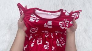 Girl Dresses Short Sleeve Summer Dress Flower Printed Hawaiian Vacation Beachwear Red Dress Outfits Bonfire Girls Party Dresses