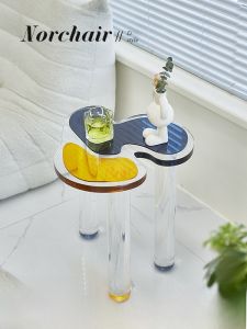 NORCHAIR โต๊ะข้างอะครีลิกสร้างสรรค์ โต๊ะกาแฟขนาดเล็กแบบเรียบง่าย โปร่งใส สำหรับห้องนั่งเล่น ห้องนอนขนาดเล็ก สไตล์โมเดิร์น สไตล์สากล