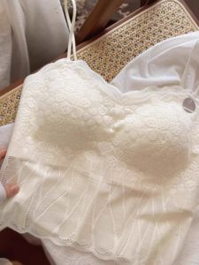 chaqi | Áo ba lỗ ren viền tươi mới dành cho nữ có đệm ngực Áo sơ mi cơ bản bó sát lưng gợi cảm Pure Desire Style Commute Style