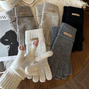 Găng Tay Len Dệt Kim Ấm Áp Mùa Đông Dành Cho Nữ Tương Thích Với Màn Hình Cảm Ứng Thời Trang Phụ Kiện Đi Du Lịch Đi Làm Ngoài Trời Thiết Kế Hai Ngón Tay