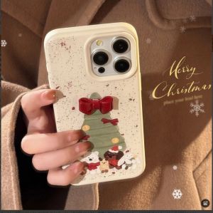 💗Internet celebrity trend+In stock+COD 3D bow suitable for iPhone 16 phone case ins Christmas tree cartoon 15 anti drop 14 pro max 13 12 pro
