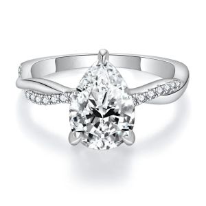 Pretty Beauty 2ct Pear Cut Moissanite Engagement Ring for Women S925 Silver Teardrop Diamond Twisted Band Ring Wedding Jewelry