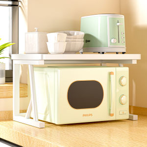 Kitchen Countertop Microwave Oven Rack Multi-functional Home Use Baking Oven Storage Holder Metal And Solid Wood Three Layers