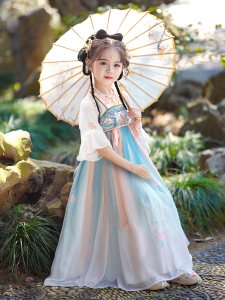 Elegant Traditional Chinese Style Girls Dress Fairy Tale Princess Costume Summer Childrens Skirt Polo Skirt Cotton Material