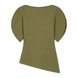 HH Women Fashion Tops Split Puff Sleeve Top Female O-Neck Short Sleeves T-Shirts Solid Slim Partywear Asymmetrical Lady Clothes