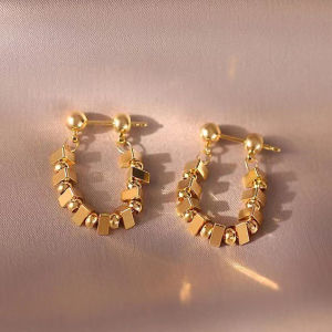 ต่างหูห่วงห้อยพู่ต่างหูผู้หญิงบล็อกโลหะต่างหูโซ่สง่างาม