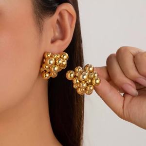 Ingemark | Ingemark Unique Braided CCB Plastic Ball Bead Stud Earrings for Women Trendy Goth Gold Color Piercing Earring Party Jewelry Gift