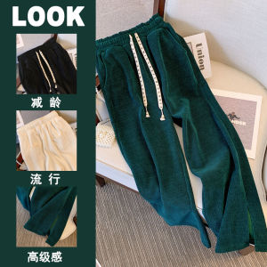 High Waist Wide Leg Pants Floor Length Casual Straight Cut Long Trousers for Women Autumn Winter Slimming Effect