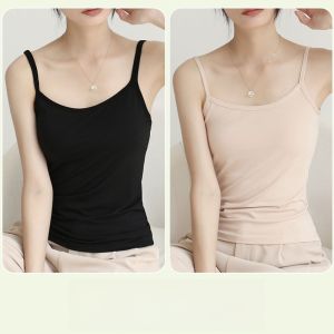 Miiow | Cat Lady Modal Black Strap Vest Womens Inner Wear Outerwear 2024 New Spring Autumn Slimming Top Pure Color Base Layer