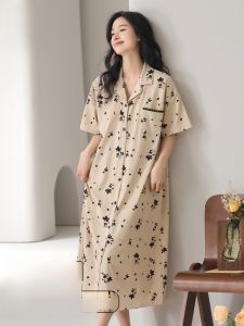 Miiow | Cat Woman Summer Lightweight Breathable Short Sleeve Sleep Robe Casual Home Wear Ladies Nightgown Cotton Polyester Blend