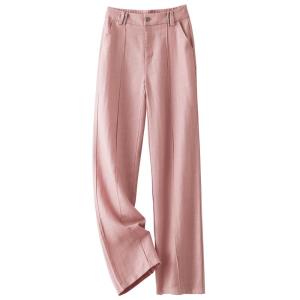 TUOYUN | Pink Tencel Linen Wide Leg Pants Womens Summer Thin Hanging Sense High Waist Straight Tube Pants Breathable Comfortable Casual