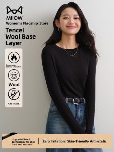 MiiOW | Warm Long Sleeve Round Neck Knitted Woolen T-Shirt Womens Base Layer Shirt Cat Person Rayon Lyocell Woolen Soft Fit Style