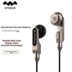 SMABAT SL10 Dual Dynamic Driver In Ear earphone Hifi 3.5mm/typec Bass Flat Head Plug Earburd With Mic