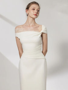 French Gentle Style Off-shoulder Lace Dress