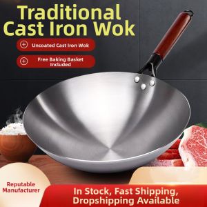 Blue Enamel Thickened Traditional Round Bottom Wok