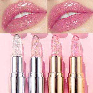 QIBEST Glitter ลิปสติก Lip Balm เปลี่ยนสีโปร่งใส Moisturizing Crystal Jelly Pearlescent Lip Plumper GLOSS Tint เครื่องสําอางค์