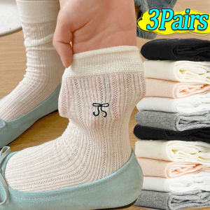 1-4 Pairs Womens Summer Thin Mid Iength Socks Bowknot Sweet Mid-tube Socks Mesh Breathable Stockings Lolita JK Solid Color Simple Stripe Hosiery