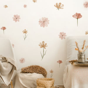 17Pcs Nordic Pink Daisy Flower Wall Stickers - Removable Peel and Stick Wallpaper Decals for Bedroom Living Room Home Decor
