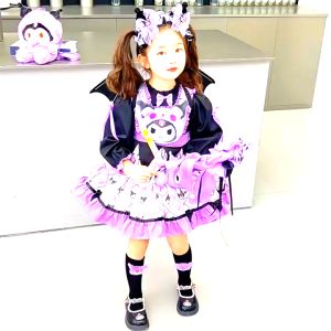 5pcs/Set Sanrio Kuromi Lolita Princess Dresses Long Sleeve Girl Halloween Party Cosplay Dress Up Costumes Stage Performances Clothing Birthday Gift Bowknot Tutu Dress 2024