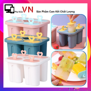 Khuôn Làm Kem 4 Que - Khay Kem Que 4 Ngăn Có Nắp Đậy Kín Giúp Ngăn Nước Và Mùi Tiện Dụng Tại Nhà