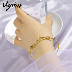 SKYRIM Womens Bracelet Stainless Steel Gold Adjustable Bracelet+Butterfly Pendant Fashion Jewelry