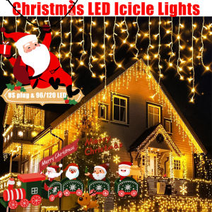 Christmas Lights LED Lcicle Lights Curtain String Light US Plug Fairy Lights Christmas Light Outdoor String Llights Meteor Shower Rain Light 96/120 LED Outdoor Waterproof Christmas Decoration For Home Decor Warm Party Garden Eaves Wedding Decoration