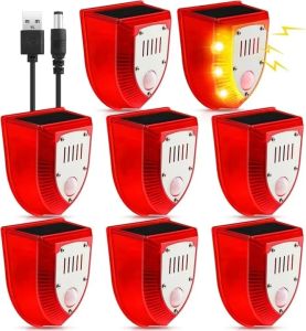 SRIEI Solar Powered Infrared Motion Sensor Detector Alarm Light with 129db Dog Barking Independent Security Alarm for Home Garden Farm