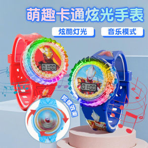 Đồng Hồ Đồ Chơi Trẻ Em Ultraman Phát Sáng Nhạc Hoạt Hình Cho Bé Trai Gấu Nhảy Spidey Đội Xoay Vòng Tròn Đồng Hồ Đồ Chơi