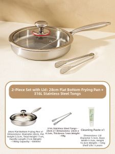MODERN SWEETHOME | Non-coating 316 Stainless Steel Flat Bottom Frying Pan