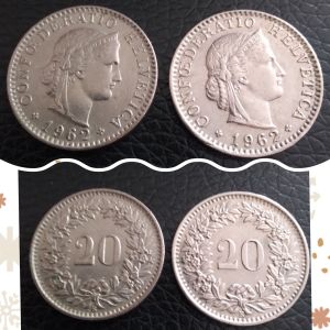 100% Authentic 1962 x 2 coins Switzerland Confoederatio Helvetica 20 Rappen Very Rare Collection Coins *Actual Pictures Taken No Stock Photos *Free courier tracking delivery *Catalogue #0170