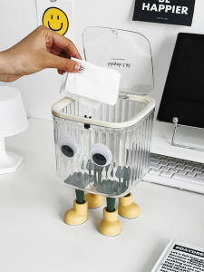 Mini Desktop Transparent Trash Can with Lid Bedroom Office Desk Cute Creative High Aesthetic Value Dormitory Garbage Bin