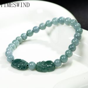 TIMESWIND Original A-type Jade Natural Double PIXIU Round Beaded Women Wealth Bracelet Fashion Jewelry Gift with Certificate
