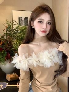 เสื้อเชิ้ตคอวีแขนยาวสไตล์ฝรั่งเศสย้อนยุคสำหรับผู้หญิงในฤดูใบไม้ร่วง เสื้อผ้าทำงานแขนยาวทรงเข้ารูป ชุดทำงานลำลอง