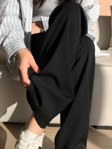 Quần Ống Rộng Màu Đen Cạp Cao Cho Nữ Quần Dài Thường Ngày Dáng Rộng Dài Đến Sàn Dáng Ống Thẳng Quần Tây Phong Cách Hàn Quốc