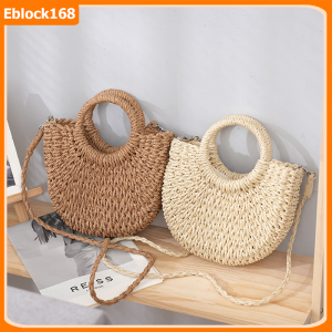 Straw Woven Bag Handmade Rattan Woven Vintage Retro Straw Rope Knitted Women Crossbody Handbag With Ring Fresh Summer Beach Bag