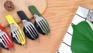 Bộ Dao Kéo Bằng Thép Không Gỉ 4 Trong 1 Có Thể Gập Lại Dành Cho Dã Ngoại Ngoài Trời - Bao Gồm Dao Nĩa Thìa Dụng Cụ Mở Chai Bộ Đồ Ăn Bỏ Túi Di Động