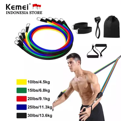 Power Resistance Band 11 Pcs Home Set Tali Tarik Karet Gym Yoga Fitness Alat Olahraga Chest Shoulder