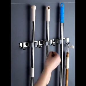 304 Wall-mounted Stainless Steel Mop broom hanger with hook 3 & 4 slot 4 & 5 hook magic mop holder