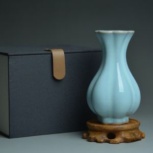 Authentic Origin Tianqing Chinese Style Ancient Hibiscus Bottle Ru Kiln Tea Ceremony Ornament Flower Vase Ru Porcelain Tea Table Florist