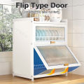Dish Rack Cabinet with Cover 3Tiers Steel Kitchen Organizer Cabinet Drawer Metal Carbon Black. 