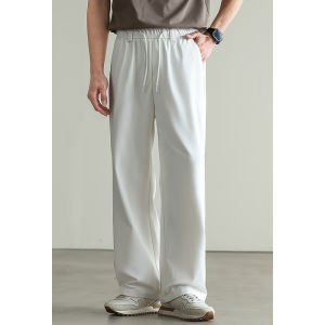 U Mens Casual Khaki Pants Spring Summer Fashion City Style Long Leisure Trousers with Elastic Waist Wide Leg Drapey Texture