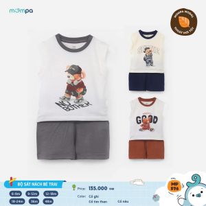 Đồ bộ bé trai Mompa ba lỗ sát nách 6 tháng - 4 tuổi vải Modal thấm hút mềm mại thoáng mát 576