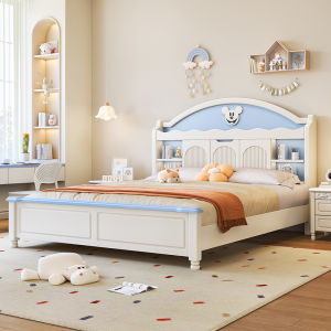Solid Wood Modern Childrens Bed 1.5M Bedroom and Household Boy Single Double 1.2 M Storage Simple Girl Princess Bed