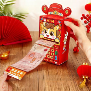 Fun ATM Red Envelope Surprise Box 10-slot Creative Red Packet 2026 Year of the Horse Pulling Red Envelopes Chinese New Year Ang Pao