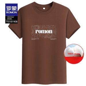 [Pure Cotton] Romon Men Business Casual Short Sleeve 2024 Summer Thin and Comfortable Bottoming Shirt Print T-shirt for Men