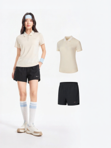 Erke | New Summer Ladies Badminton Sport Set Short Sleeve Polo Shirt